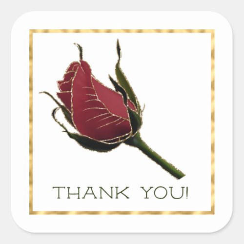 Red and Gold Rose Thank You Square Sticker