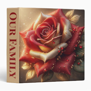 Red and Gold Rose with Dew Drops 3 Ring Binder