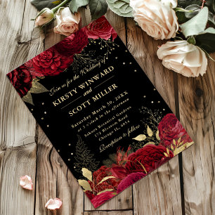 Red and Gold Roses Border Floral Wedding Invitation
