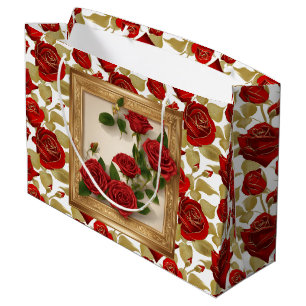 Red And Gold Roses Large Gift Bag