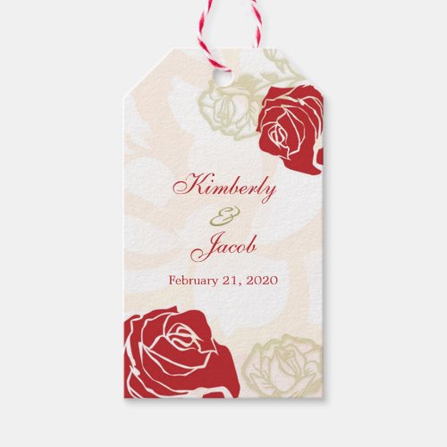 Red and gold roses Wedding Thank you gift tag