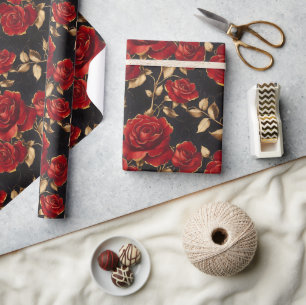 Red and Gold Roses Wrapping Paper