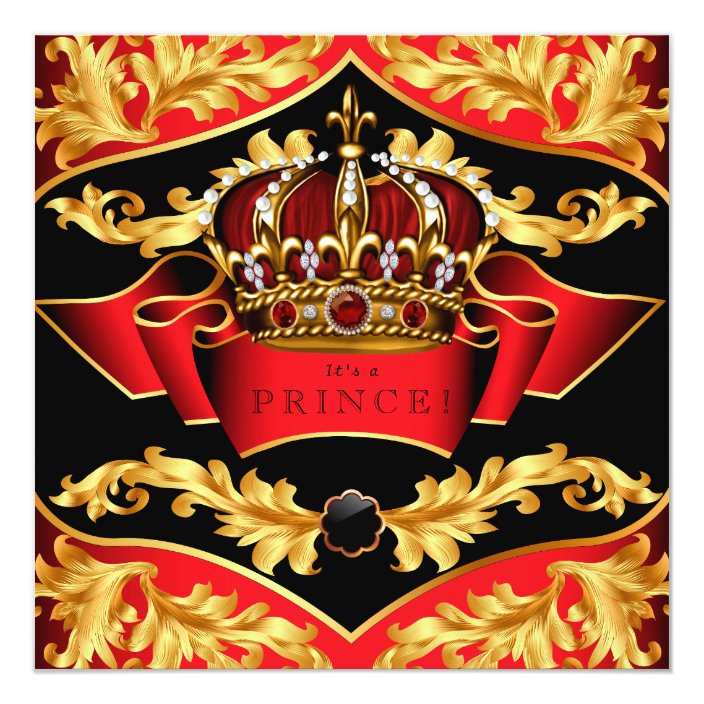 red and gold royal baby shower invitations