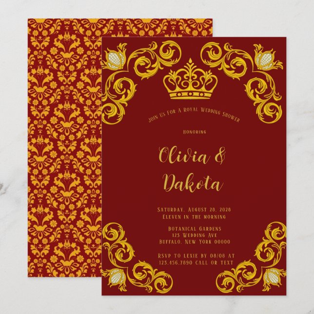 Red and Gold Royal Crown Wedding Shower Invitation (Front/Back)