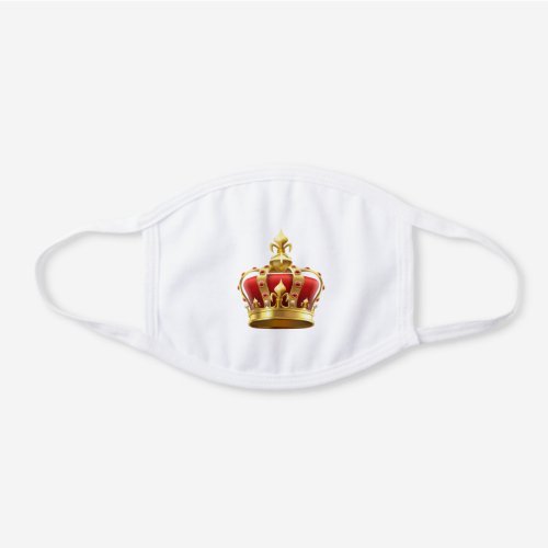 Red and Gold Royal Jeweled Ruby Crown White Cotton Face Mask