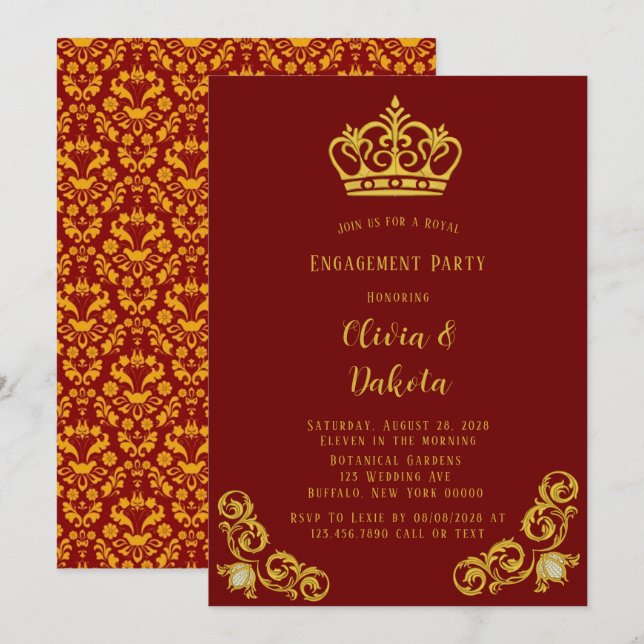 Red and Gold Royal Wedding Engagement Party Invitation (Front/Back)