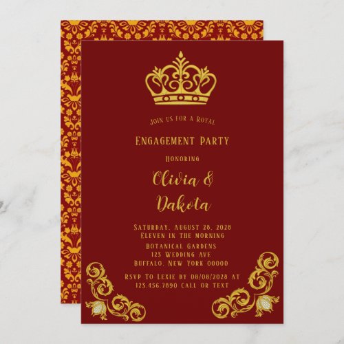 Red and Gold Royal Wedding Engagement Party Invitation