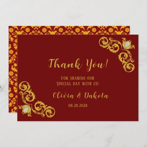 Red and Gold Royal Wedding Thank You Cards