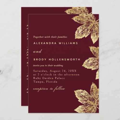 Red And Gold Rustic Foil Leaf All In One Wedding  Invitation