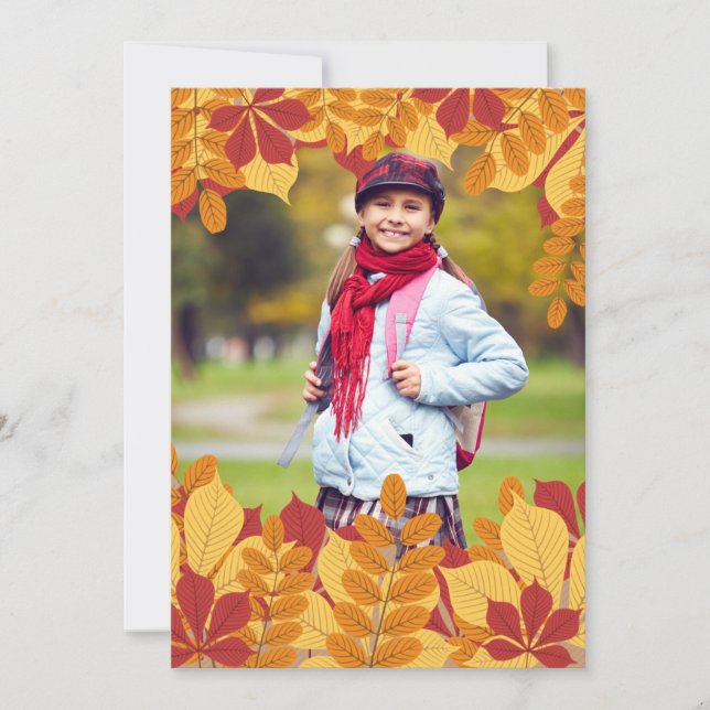 Red and Gold Rustic Leaves Photo Invitation (Front)