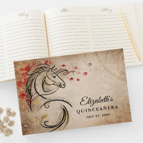 Red and Gold Rustic Ranchera Mexican Quinceanera Guest Book