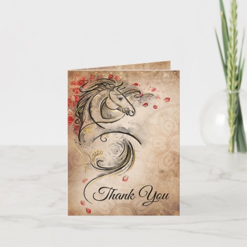 Red and Gold Rustic Ranchera Mexican Quinceanera Thank You Card