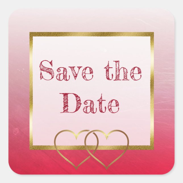 Red and Gold Save the Date Wedding Stickers (Front)