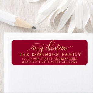 Red and Gold Script Christmas Return Address Label
