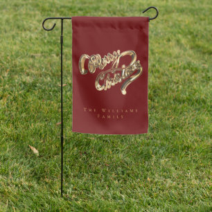 Red and Gold Script Merry Christmas Garden Flag