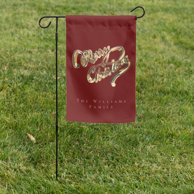 Red and Gold Script Merry Christmas Garden Flag (In SItu)