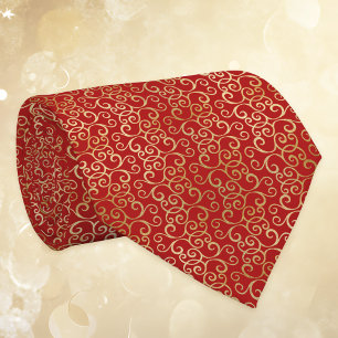 Red and Gold Scrollwork Chinese New Years Neck Tie