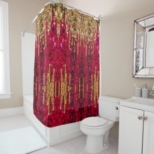 Red and gold sequins pattern shower curtain