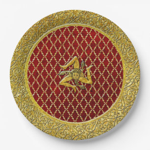 Red and Gold Sicilian Trinacria Paper Plates