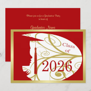 Red and Gold Silhouette 2026 Graduation Party Invitation