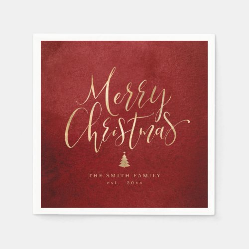 Red and Gold Simple Calligraphy Merry Christmas Napkins