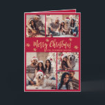 Red and Gold Snowflake 6 Photo Collage Christmas  Holiday Card<br><div class="desc">Modern Simple Elegant Calligraphy Red and Gold Snowflake 6 Photo Collage Merry Christmas Script Folded Holiday Card. This festive, minimalist, six (6) photo holiday greeting card template features a pretty grid photo collage, some snowflake and says „Merry Christmas”! The „Merry Christmas” greeting text is written in a beautiful whimsical hand...</div>