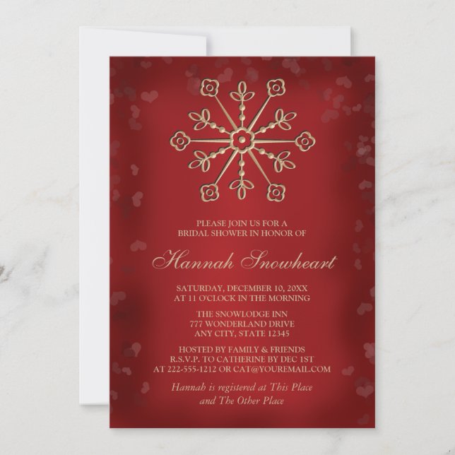 RED AND GOLD SNOWFLAKE BRIDAL SHOWER INVITATION (Front)
