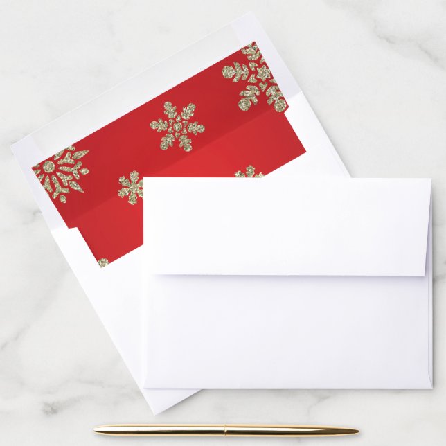 Red and Gold Snowflake Christmas Envelope Liner (Desk)