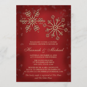 RED AND GOLD SNOWFLAKE COUPLES WEDDING SHOWER INVITATION