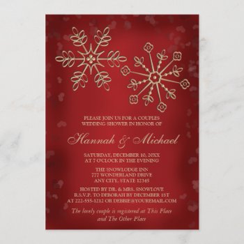 Red And Gold Snowflake Couples Wedding Shower Invitation by OccasionInvitations at Zazzle