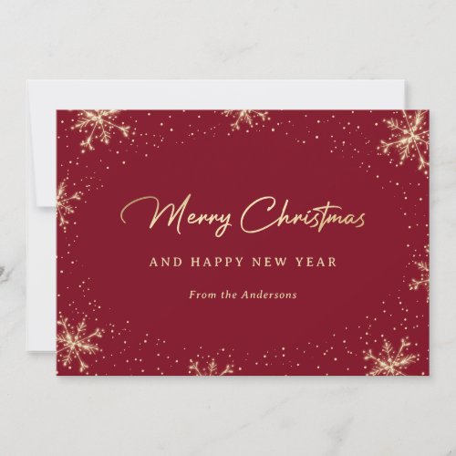 Red and Gold Snowflake Snowy Holiday Card