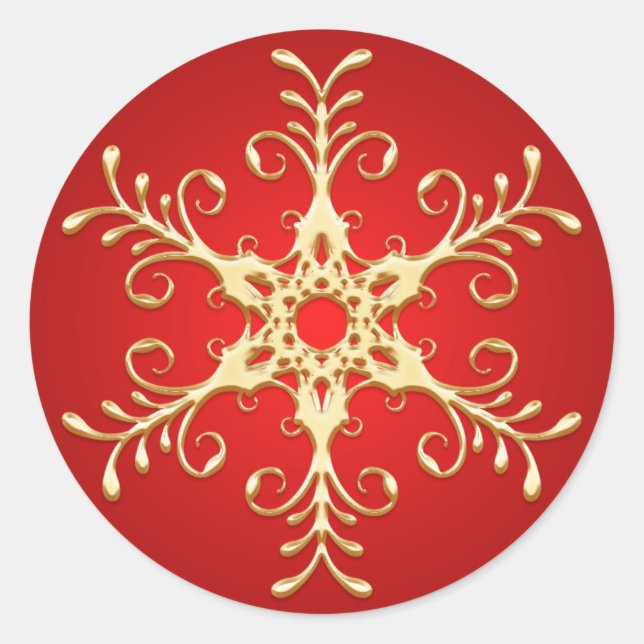 Red and Gold Snowflake Sticker (Front)