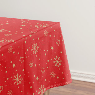 Red and Gold Snowflake Tablecloth