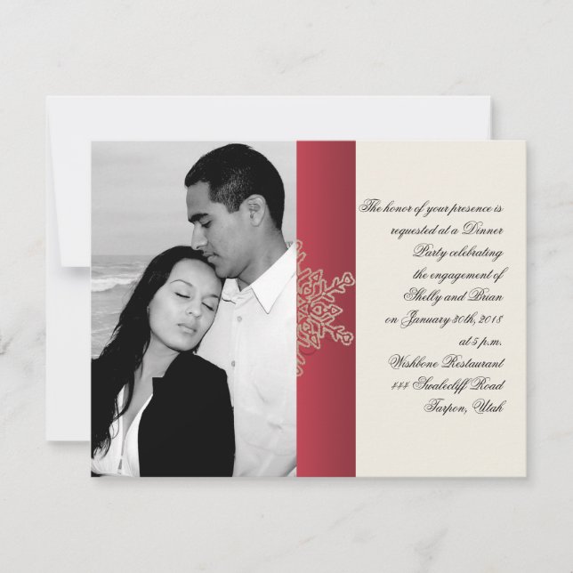 Red and Gold Snowflake Wedding Engagement Invitation (Front)