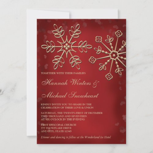 Red and Gold Snowflake Wedding Invitations