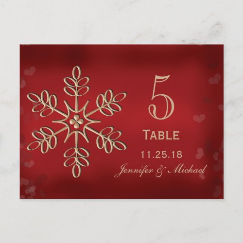 Red and Gold Snowflake Wedding Table Number Cards