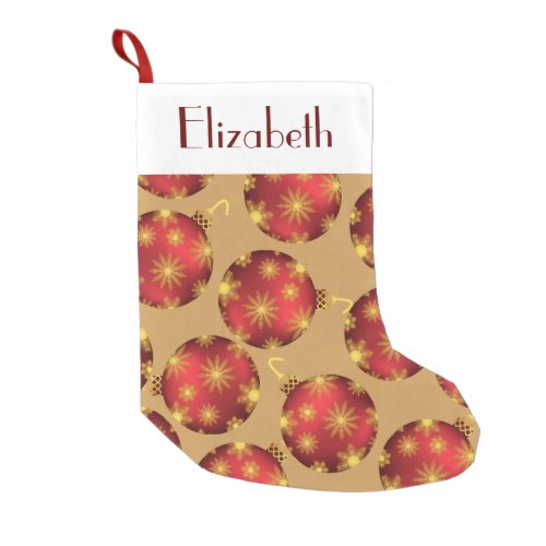 Red and Gold Snowflakes Christmas Baubles Monogram Small Christmas Stocking
