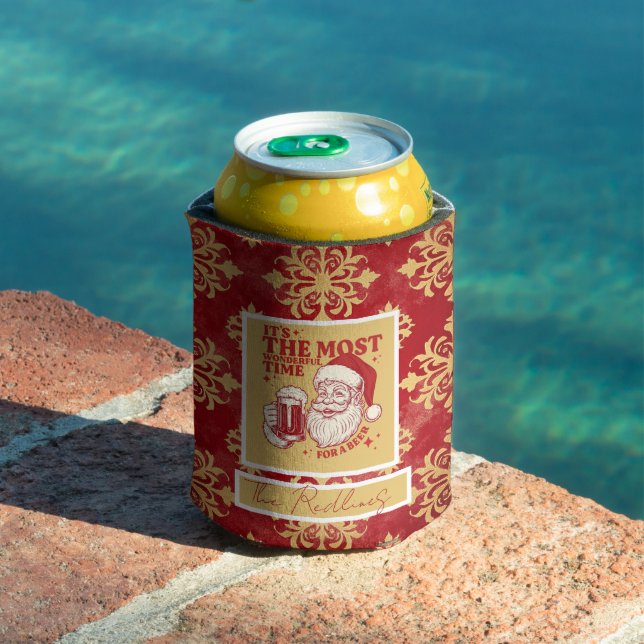 Red and Gold Snowflakes Christmas patterns Can Cooler (In Situ Pool)