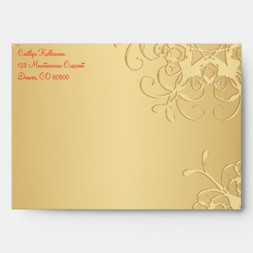 Red and Gold Snowflakes Envelope for 5x7 Sizes