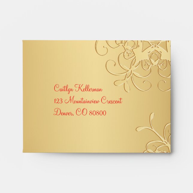 Red and Gold Snowflakes Envelope for RSVP Card (Front)