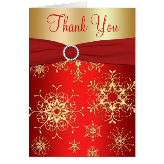 Red and Gold Snowflakes Thank You Card