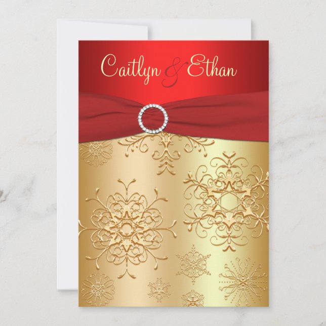 Red and Gold Snowflakes Wedding Invitation (Front)