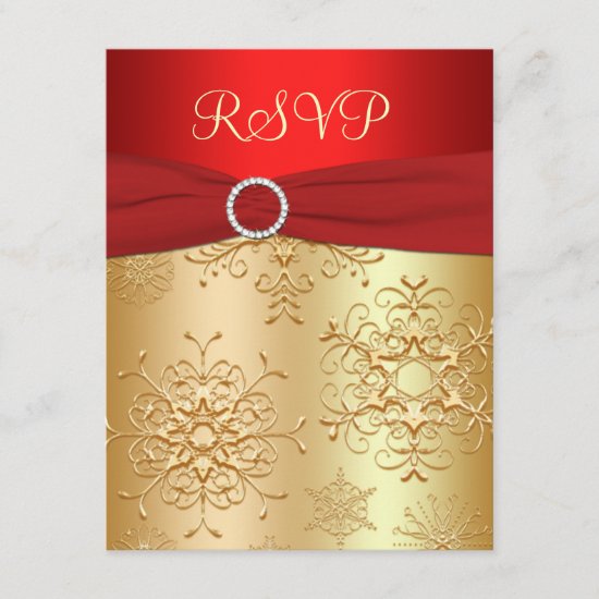 Red and Gold Snowflakes Wedding RSVP Card