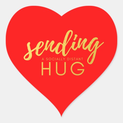 Red and Gold Social Distancing Hug Heart Sticker