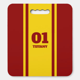 Red and Gold Sports Stripe Name & Number Seat Cushion