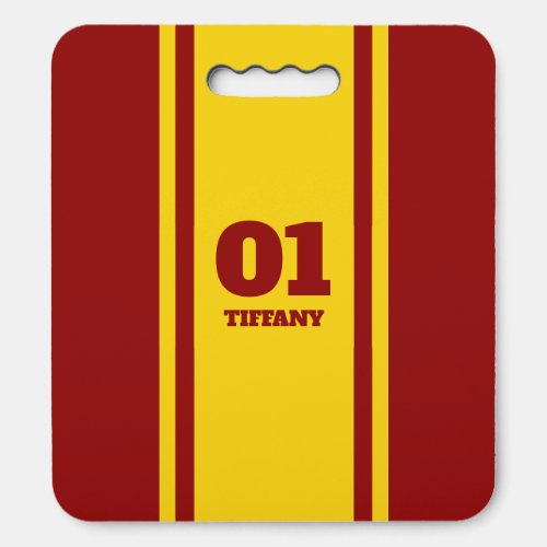 Red and Gold Sports Stripe Name  Number Seat Cushion