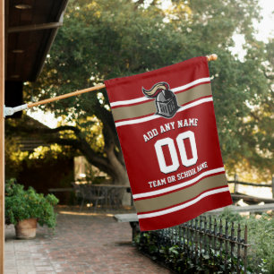 Red and Gold Sporty Stripes and Mascot House Flag
