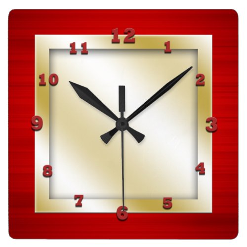 Red and Gold Square Square Wall Clock