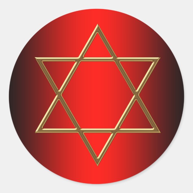 Red and Gold Star of David Bar Mitzvah Stickers (Front)