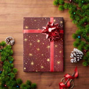 Red and Gold Star Wrapping Paper Elegant Holiday